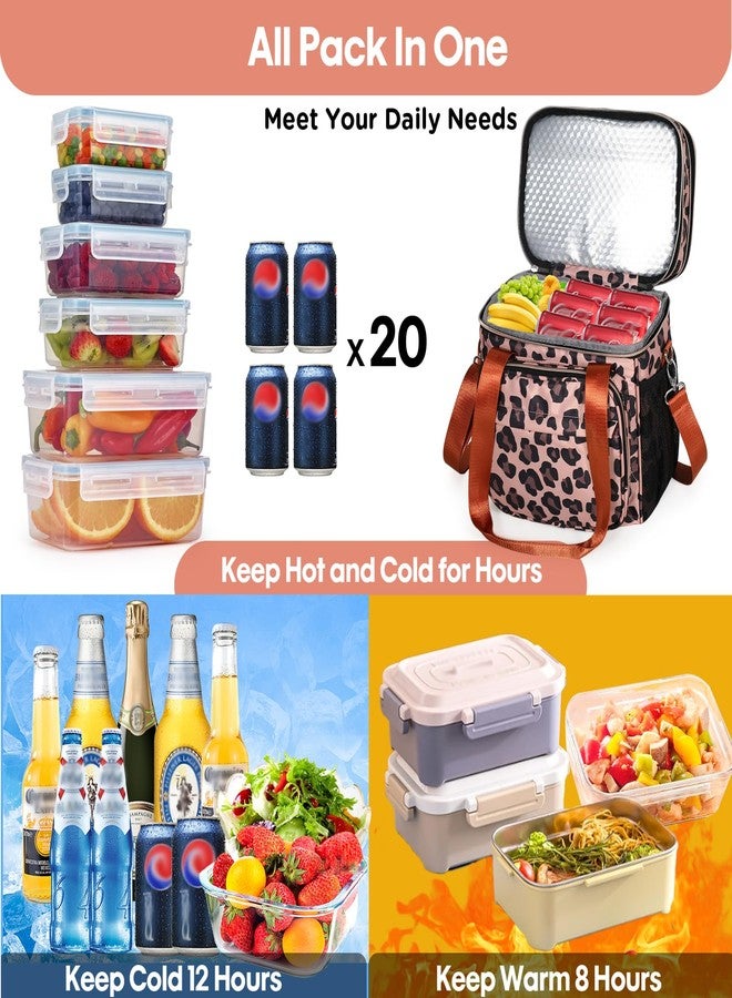 GLENKEY Expandable Insulated Cute Lunch Box for Women, Large Lunch Bag Tote Double Deck Leakproof Cooler Lunch Bag with Shoulder Strap for Adults Work Office Outdoor Picnic Beach, (Leopard, 16L) - Image 5