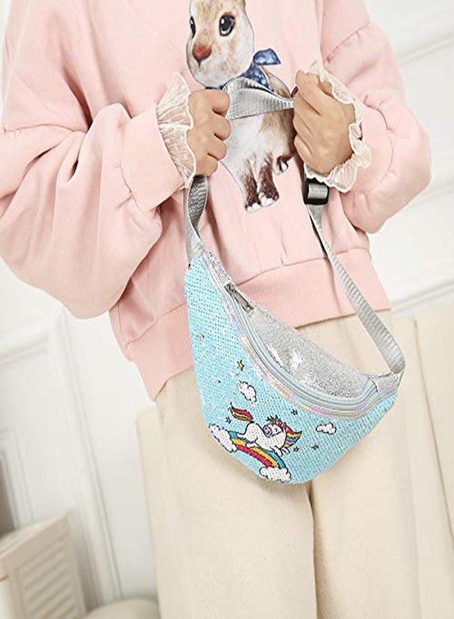 حقيبة خصر مزينة بالترتر قابلة للعكس بتصميم يونيكورن للنساء والفتيات والفتيان، حقيبة كروسبودي نسائية، حقيبة صدر أو حزام - Image 4