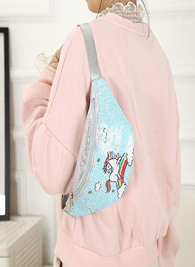 حقيبة خصر مزينة بالترتر قابلة للعكس بتصميم يونيكورن للنساء والفتيات والفتيان، حقيبة كروسبودي نسائية، حقيبة صدر أو حزام - Image 3