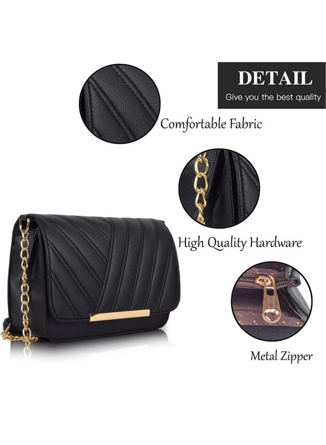 Nexeura Elegant Black Sling Bag for Women & Girls | Embroidered PU Leather Crossbody with Flap Closure | Stylish Party Shoulder Purse | 1.27L Capacity | Lightweight 356g | 20x8x13 cm (BLACK) - Image 4