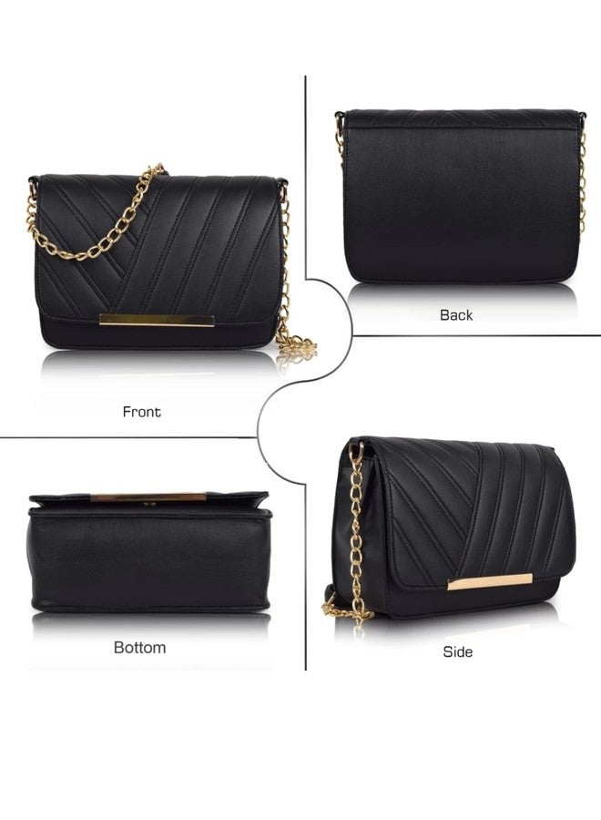 Nexeura Elegant Black Sling Bag for Women & Girls | Embroidered PU Leather Crossbody with Flap Closure | Stylish Party Shoulder Purse | 1.27L Capacity | Lightweight 356g | 20x8x13 cm (BLACK) - Image 5