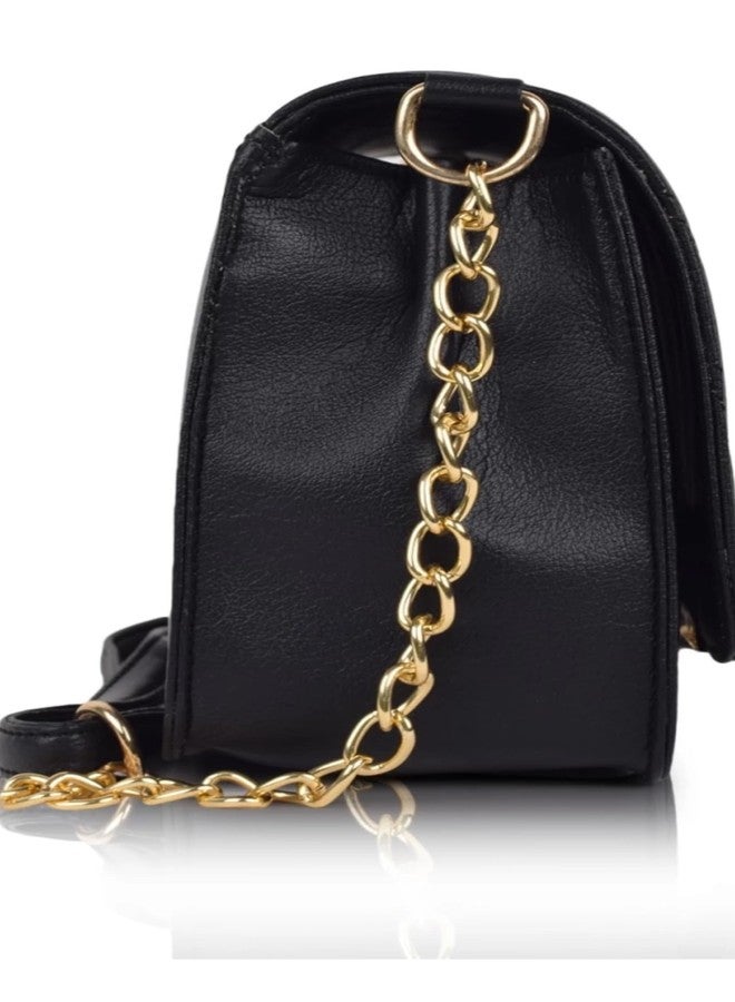 Nexeura Elegant Black Sling Bag for Women & Girls | Embroidered PU Leather Crossbody with Flap Closure | Stylish Party Shoulder Purse | 1.27L Capacity | Lightweight 356g | 20x8x13 cm (BLACK) - Image 2