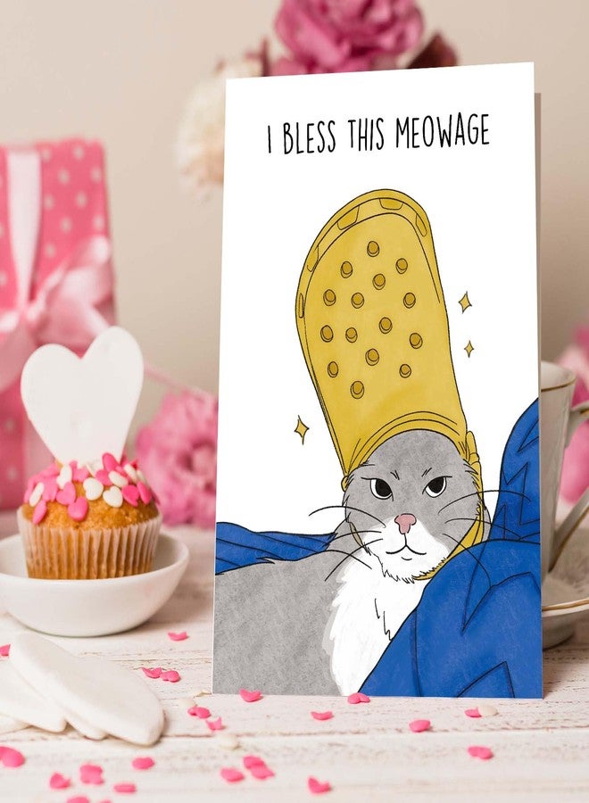 Goroar Funny Pope Cat Meme Wedding Congratulations Card, Wedding for Cat Lovers, Family, Friends, Just Married Card - Image 3