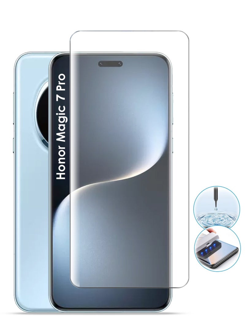 REWO Honor Magic 7 Pro 5G Screen Protector - UV Advanced Full Screen Tempered Glass For Honor Magic 7 Pro, Full Adhesive UV Curved Case Friendly HD Clarity With Installation Kit, High Transparency, Delicate Touch, Anti-Explosion, Smooth Arc Edges - Image 1
