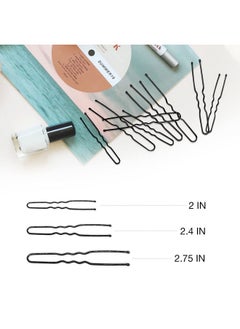 HOYOLS U Shaped Bobby Pins Black Assorted Size U Shaped Hair Pins Secure Hold Metal Bun Clips Crimped Design With Ball Tips For Women Girls Updo Thin Thick Hair 150 Count (Black)  - Image 2