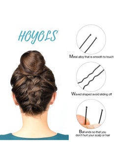 HOYOLS U Shaped Bobby Pins Black Assorted Size U Shaped Hair Pins Secure Hold Metal Bun Clips Crimped Design With Ball Tips For Women Girls Updo Thin Thick Hair 150 Count (Black)  - Image 3