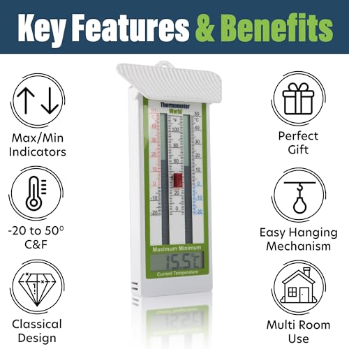 Thermometer World Digital Max Min Thermometer Classic Design - Wall Mounted Temperature Monitor for Garden, Greenhouse or Home - Image 2