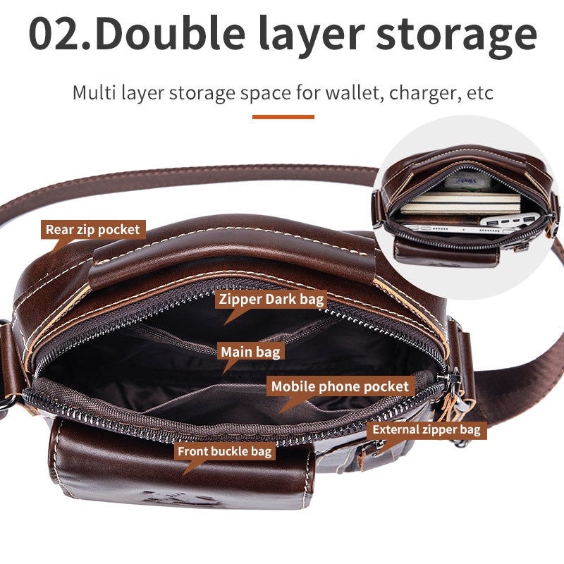 Men's Genuine Top-Grain Leather Crossbody Bag Vintage Large Capacity Commuter Bag - Image 3