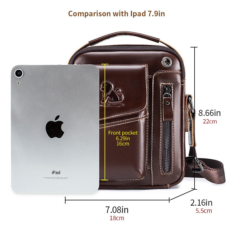 Men's Genuine Top-Grain Leather Crossbody Bag Vintage Large Capacity Commuter Bag - Image 2