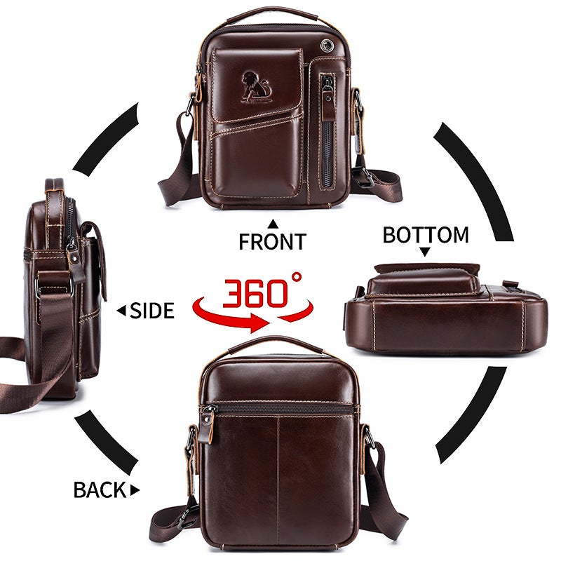 Men's Genuine Top-Grain Leather Crossbody Bag Vintage Large Capacity Commuter Bag - Image 4