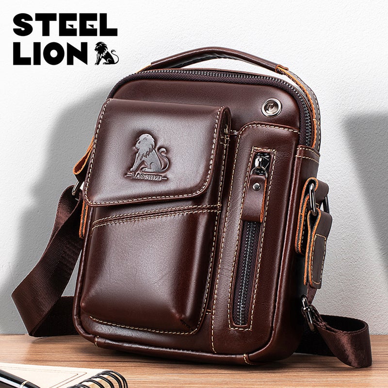 Men's Genuine Top-Grain Leather Crossbody Bag Vintage Large Capacity Commuter Bag - Image 1