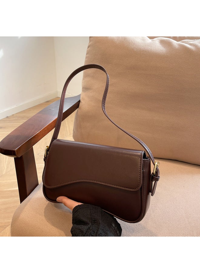 Style Flip Magnetic Buckle Shoulder Crossbody Bag For Work And Work Clothing, Fashionable And Simple Armpit Small Square Bag, Satchel Accordion Bag For Women-Color:Brown  - Image 5