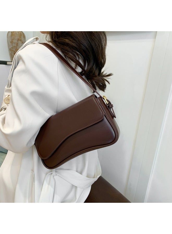 Style Flip Magnetic Buckle Shoulder Crossbody Bag For Work And Work Clothing, Fashionable And Simple Armpit Small Square Bag, Satchel Accordion Bag For Women-Color:Brown  - Image 2