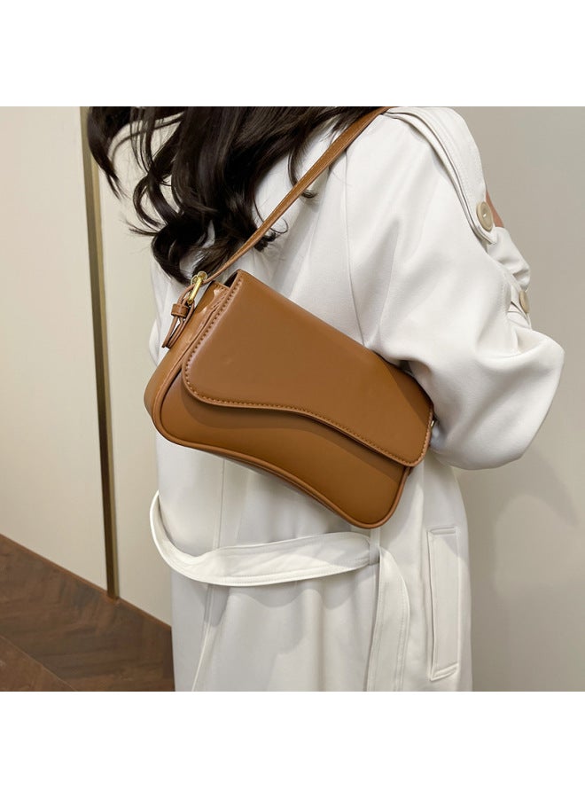 Style Flip Magnetic Buckle Shoulder Crossbody Bag For Work And Work Clothing, Fashionable And Simple Armpit Small Square Bag, Satchel Accordion Bag For Women-Color:Brown  - Image 4