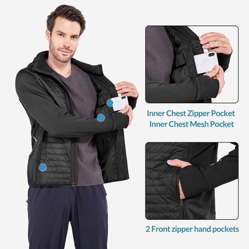 BALEAF Men's Lightweight Warm Puffer Jacket - Winter Down Jacket Thermal Hybrid Hiking Coat - Water Resistant Packable - Black - Image 2