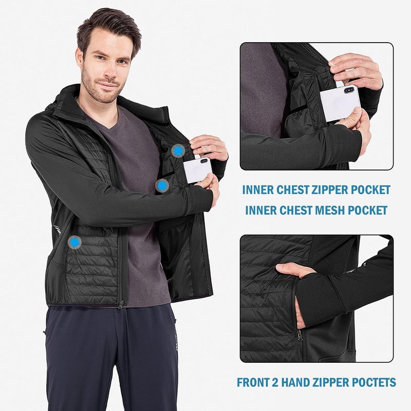 BALEAF Men's Lightweight Warm Puffer Jacket - Winter Down Jacket Thermal Hybrid Hiking Coat - Water Resistant Packable - Black - Image 5