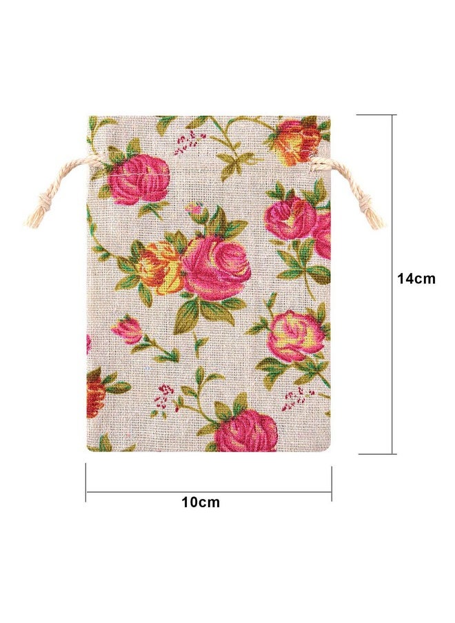 Pangda 30 Pieces Small Size Rose Drawstring Bags Burlap Flower Pouch Bags Linen Gift Bags Jewelry Pouches For Wedding Diy Craft Party (3.9 X 5.3 Inch)  - Image 3