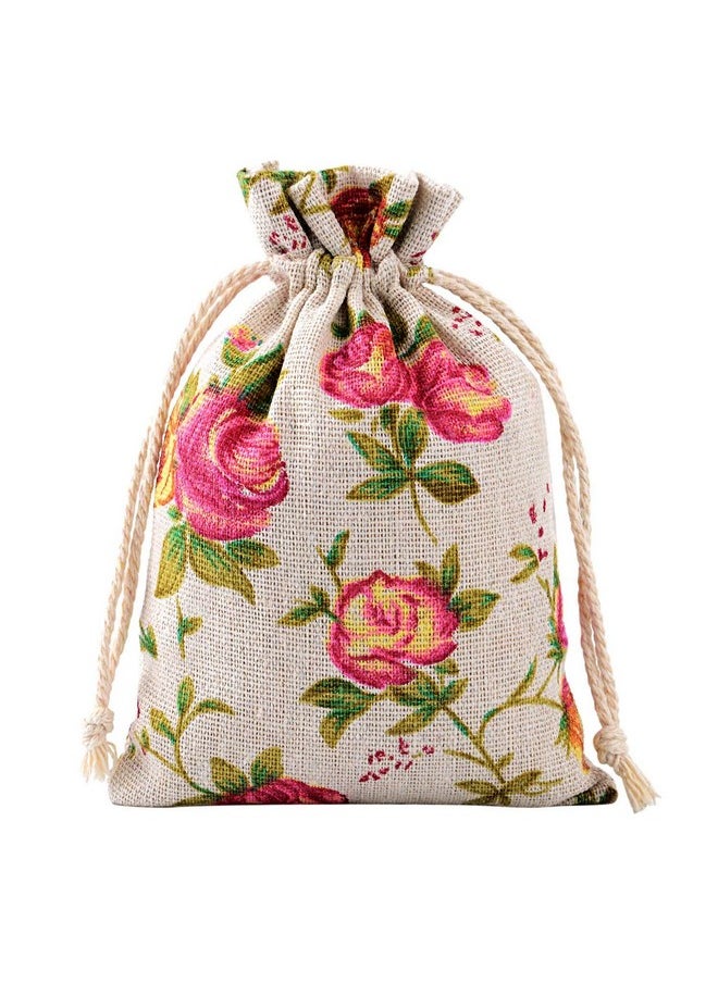 Pangda 30 Pieces Small Size Rose Drawstring Bags Burlap Flower Pouch Bags Linen Gift Bags Jewelry Pouches For Wedding Diy Craft Party (3.9 X 5.3 Inch)  - Image 4