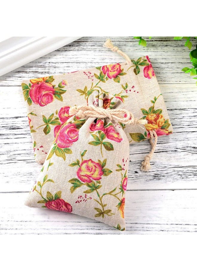 Pangda 30 Pieces Small Size Rose Drawstring Bags Burlap Flower Pouch Bags Linen Gift Bags Jewelry Pouches For Wedding Diy Craft Party (3.9 X 5.3 Inch)  - Image 5