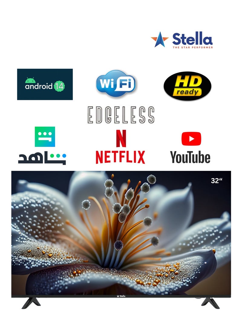 STELLA - 32 Inch Edgeless Android 14 Smart TV with Netflix, Youtube, Prime Video -SLED32EAJ - Image 1