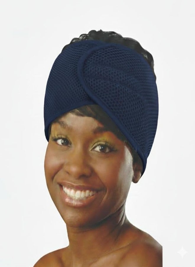 ربطة شعر شبكية من دونا مع إغلاق قابل للتعديل - ربطة شعر خفيفة الوزن وجيدة التهوية للنساء - قماش شبكي بارد - مقاس واحد يناسب معظم الأحجام، عصابة رأس للنساء (أزرق داكن)