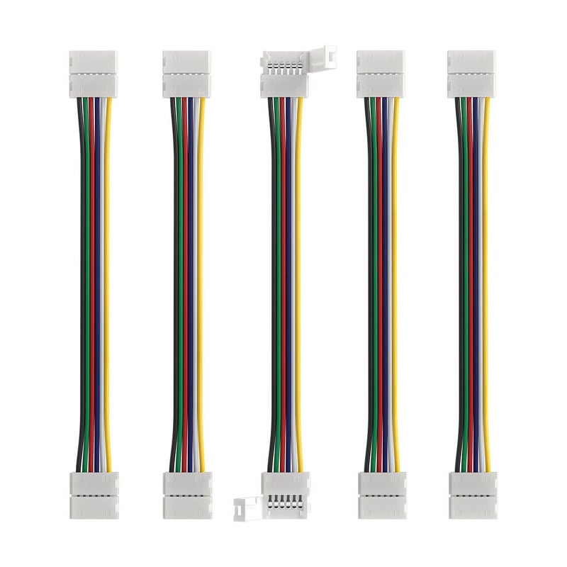 BTF-LIGHTING 5PCS 6Pin 12mm Wide Dual End with 15cm Long Cable LED Strip Solderless DIY Connector Adapter Conductor for RGBCCT RGBWW LED Flexible Strip Light - Image 1