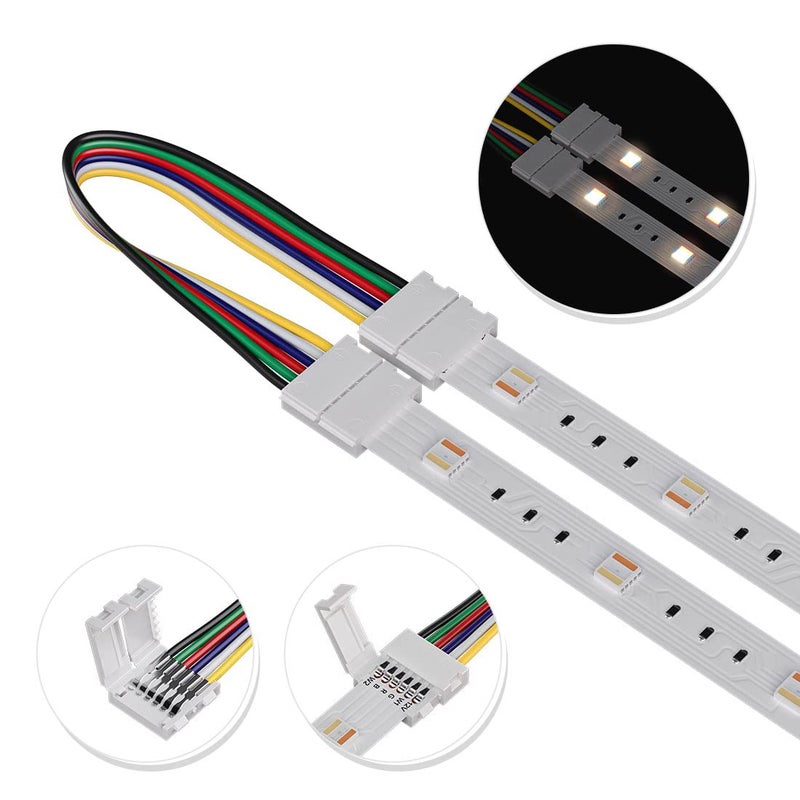 BTF-LIGHTING 5PCS 6Pin 12mm Wide Dual End with 15cm Long Cable LED Strip Solderless DIY Connector Adapter Conductor for RGBCCT RGBWW LED Flexible Strip Light - Image 2