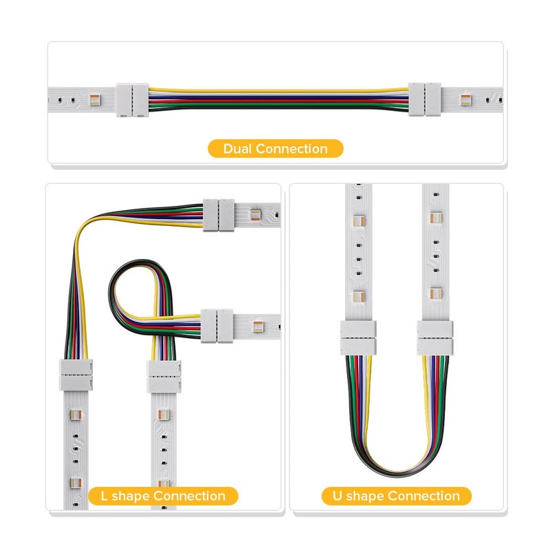 BTF-LIGHTING 5PCS 6Pin 12mm Wide Dual End with 15cm Long Cable LED Strip Solderless DIY Connector Adapter Conductor for RGBCCT RGBWW LED Flexible Strip Light - Image 4