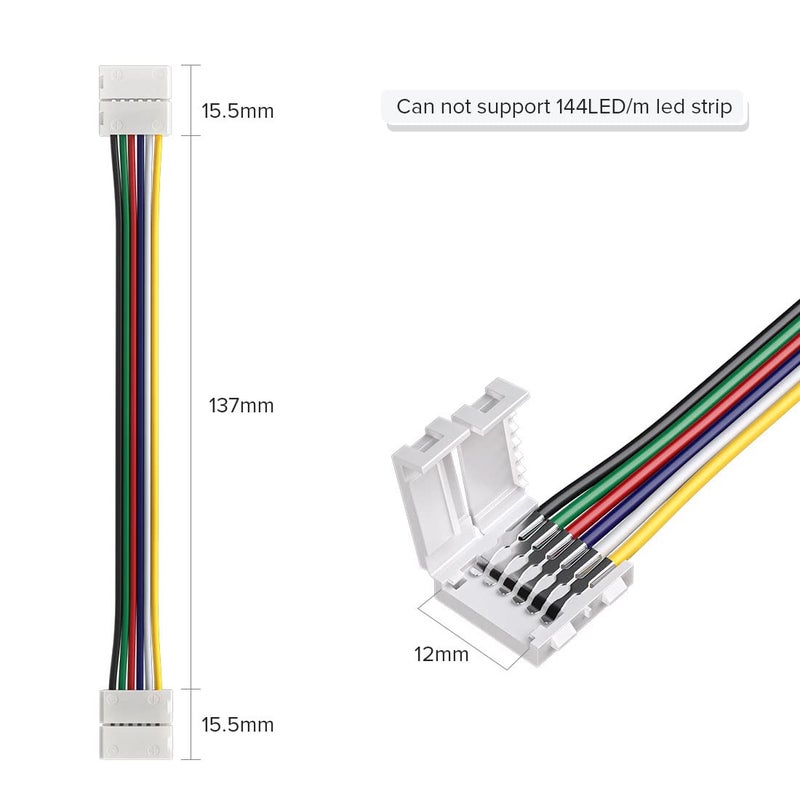 BTF-LIGHTING 5PCS 6Pin 12mm Wide Dual End with 15cm Long Cable LED Strip Solderless DIY Connector Adapter Conductor for RGBCCT RGBWW LED Flexible Strip Light - Image 5
