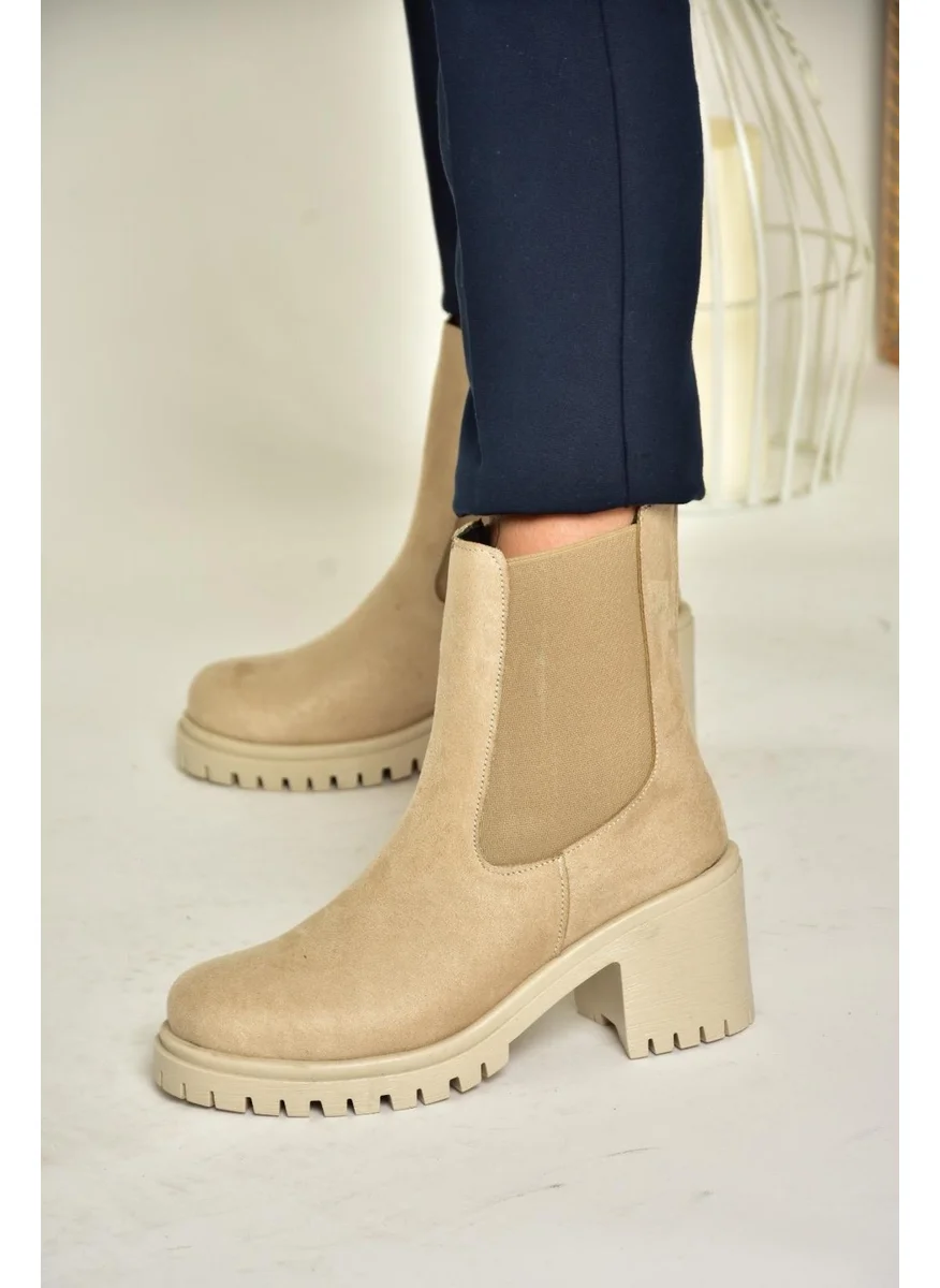 Fox Shoes T726981602 Beige Suede Elastic Thick Heel Women's Boots