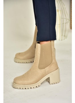 Fox Shoes T726981602 Beige Suede Elastic Thick Heel Women's Boots  - Image 1
