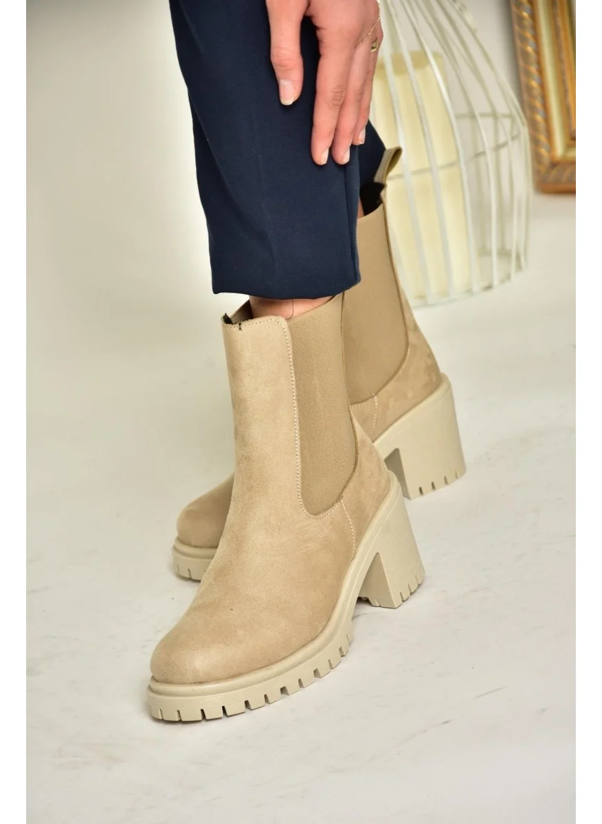Fox Shoes T726981602 Beige Suede Elastic Thick Heel Women's Boots