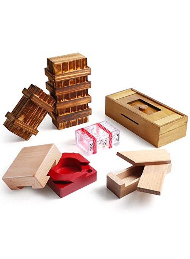 Charniol Set Of 6 Puzzle Box Wooden Secret With Compartment 3D Brainteaser Lock Wood Brain Teaser Difficult Gifts Game For Adults And Teens Styles - Image 1