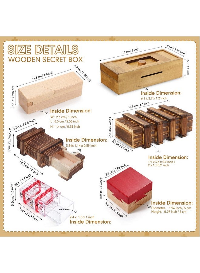 Charniol Set Of 6 Puzzle Box Wooden Secret With Compartment 3D Brainteaser Lock Wood Brain Teaser Difficult Gifts Game For Adults And Teens Styles - Image 3