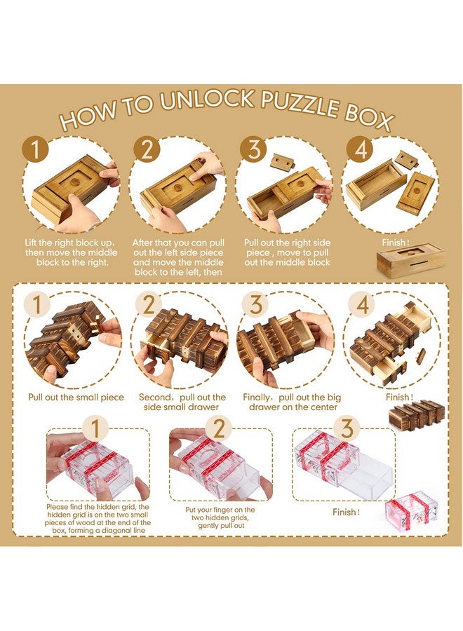 Charniol Set Of 6 Puzzle Box Wooden Secret With Compartment 3D Brainteaser Lock Wood Brain Teaser Difficult Gifts Game For Adults And Teens Styles - Image 5