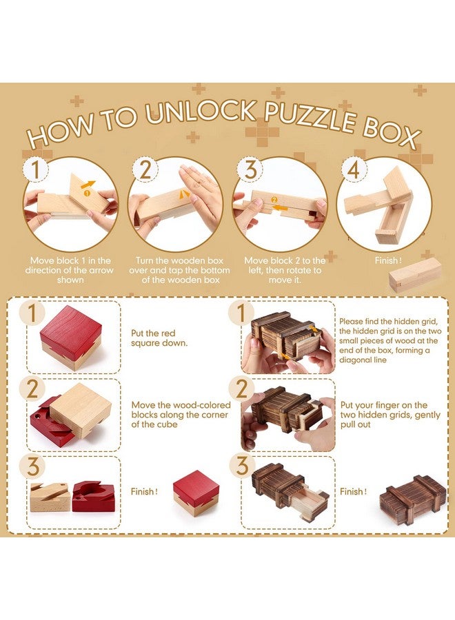 Charniol Set Of 6 Puzzle Box Wooden Secret With Compartment 3D Brainteaser Lock Wood Brain Teaser Difficult Gifts Game For Adults And Teens Styles - Image 4