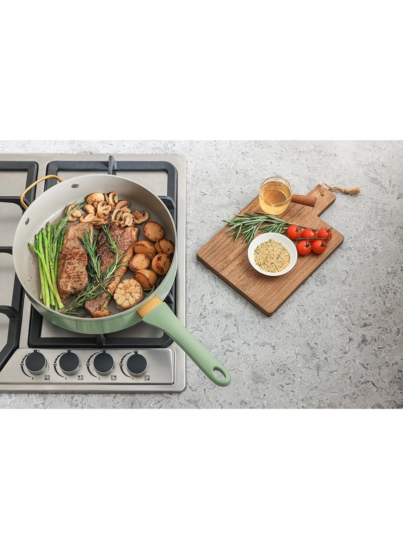 Sensarte مجموعة أواني ومقالي SENSARTE غير لاصقة، 18 قطعة مجموعة أواني طهي غير لاصقة، مجموعة أواني مطبخ للطبخ بالحث، خضراء - Image 3