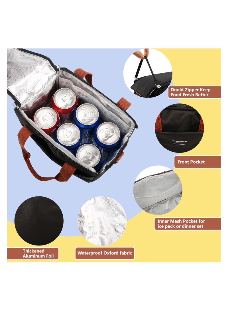 كاست ويف Reusable Lunch Bags, Stylish Insulated Lunch Bag for Women/Men - Durable Lunch Tote with Adjustable Strap, Ideal for Work, Picnic, and Beach - Reusable Lunch Box with Thermal Insulation (Black) - Image 4