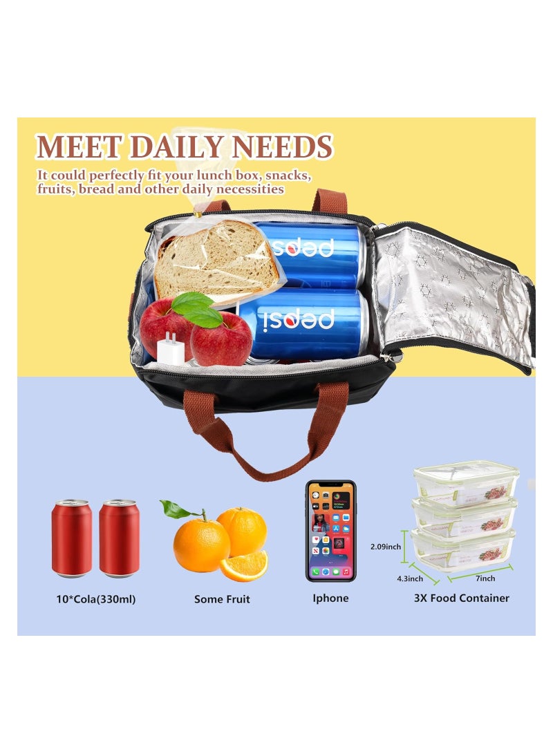 كاست ويف Reusable Lunch Bags, Stylish Insulated Lunch Bag for Women/Men - Durable Lunch Tote with Adjustable Strap, Ideal for Work, Picnic, and Beach - Reusable Lunch Box with Thermal Insulation (Black) - Image 5