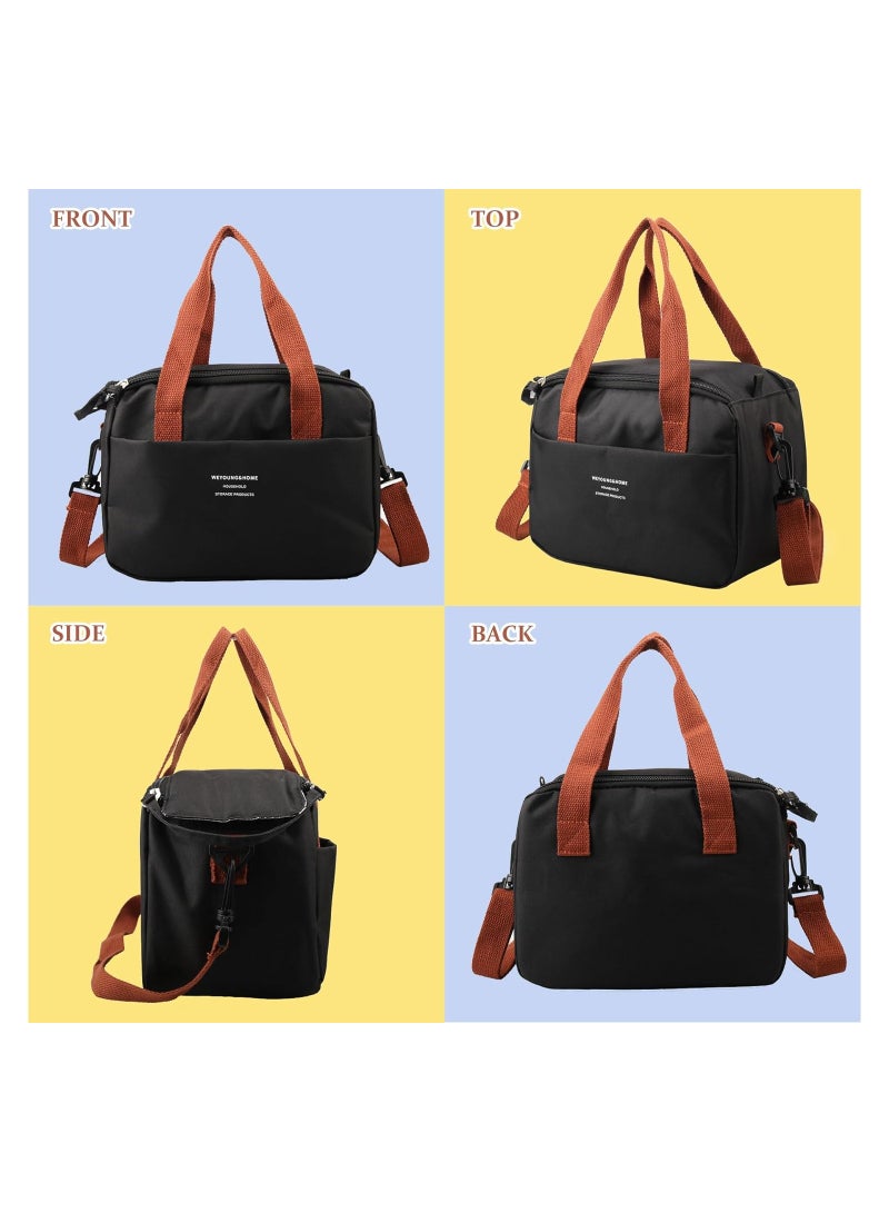 كاست ويف Reusable Lunch Bags, Stylish Insulated Lunch Bag for Women/Men - Durable Lunch Tote with Adjustable Strap, Ideal for Work, Picnic, and Beach - Reusable Lunch Box with Thermal Insulation (Black) - Image 3