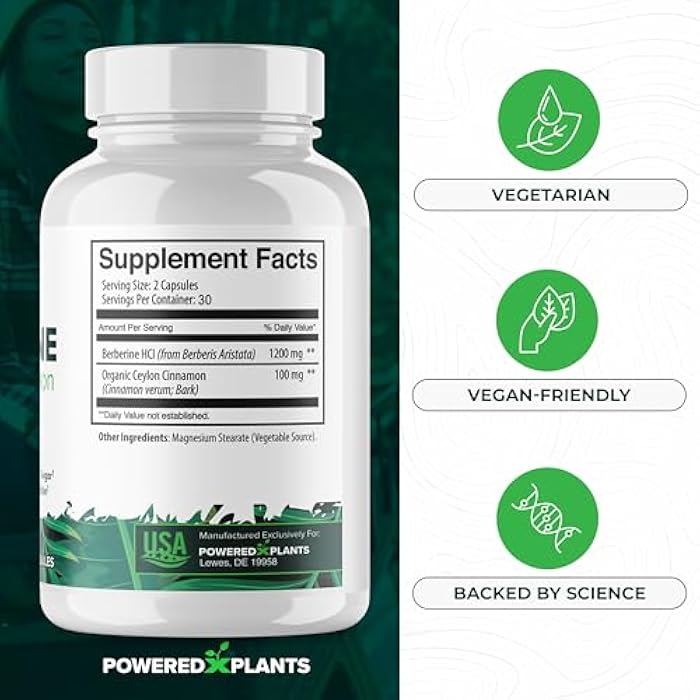 POWERED X PLANTS Pure Berberine Supplement - 1300mg Berberine with Ceylon Cinnamon for Metabolism & Immune System Support - 2 Pack, 120 Servings - Image 5