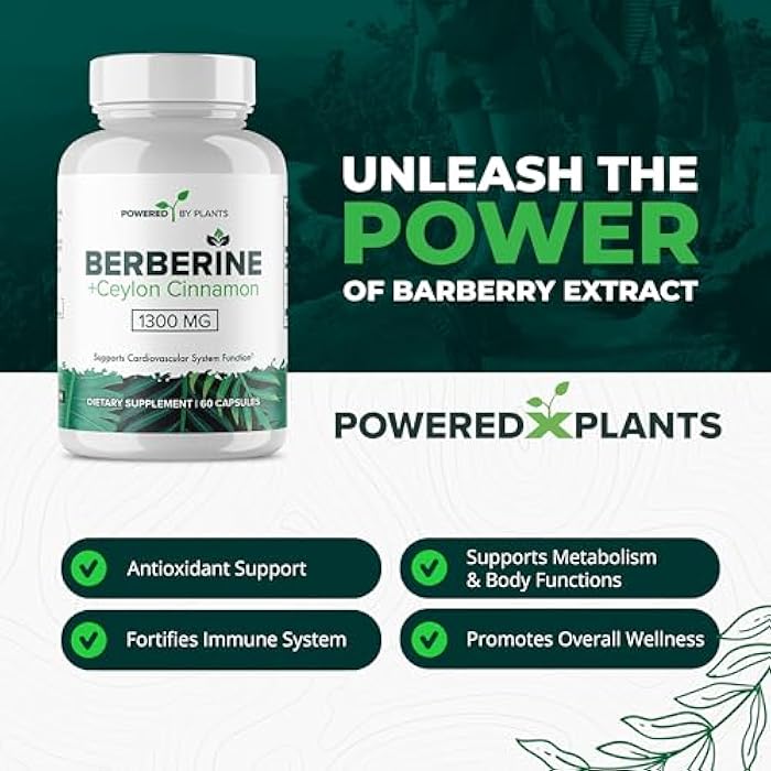 POWERED X PLANTS Pure Berberine Supplement - 1300mg Berberine with Ceylon Cinnamon for Metabolism & Immune System Support - 2 Pack, 120 Servings - Image 3