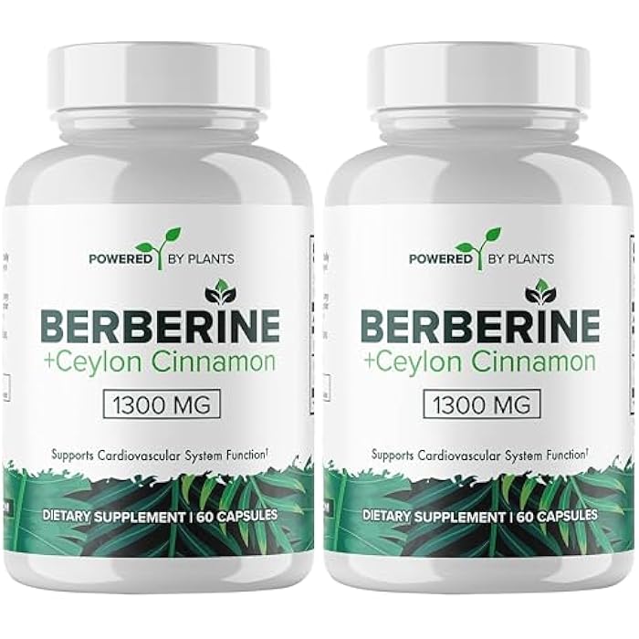 POWERED X PLANTS Pure Berberine Supplement - 1300mg Berberine with Ceylon Cinnamon for Metabolism & Immune System Support - 2 Pack, 120 Servings - Image 1