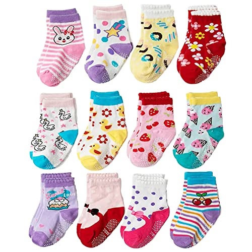 FIMALIA Organic Cotton Anti-Skid Socks Non Slip Kids Toddler Socks with Grip | (Pack of 4,6 &12 Pair) (Color & Print May Vary) (0 to 5 years size) (IN, Age, 3 Years, 5 Years, 6 Pair (Girls)) - Image 1