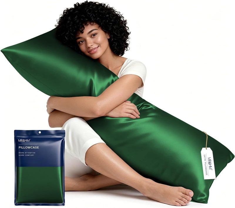 MR&HM Satin Body Pillow Cover, Soft and Breathable Body Pillow Case with Envelope Closure, Cooling and Silky Long Pillowcase for Hair and Skin (20x54, Dark Green) - Image 1
