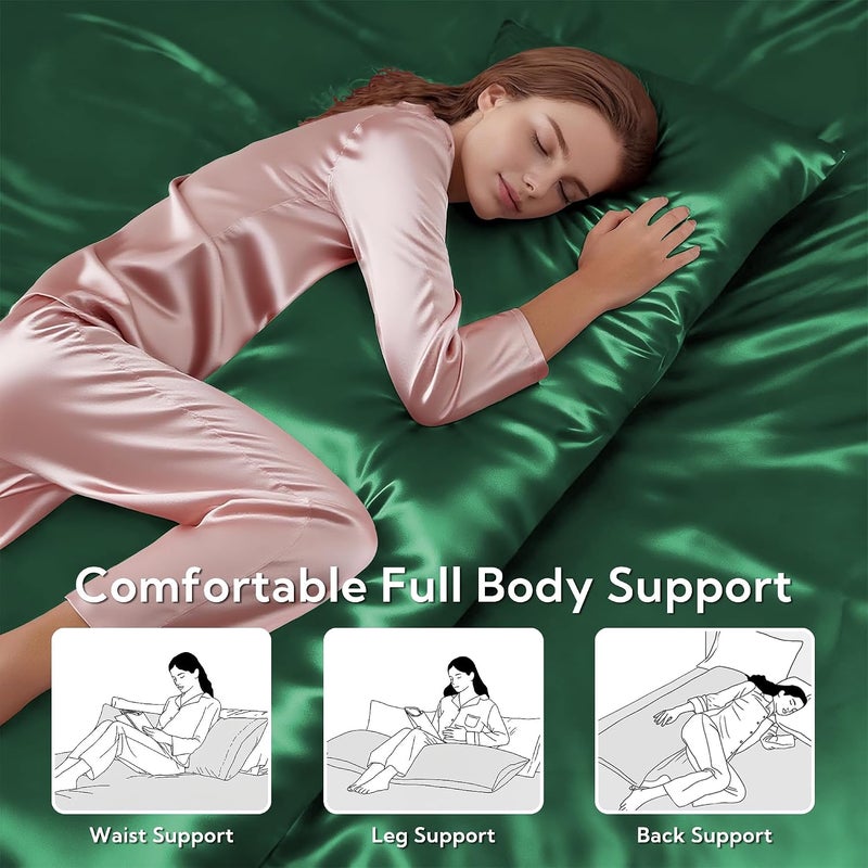 MR&HM Satin Body Pillow Cover, Soft and Breathable Body Pillow Case with Envelope Closure, Cooling and Silky Long Pillowcase for Hair and Skin (20x54, Dark Green) - Image 5