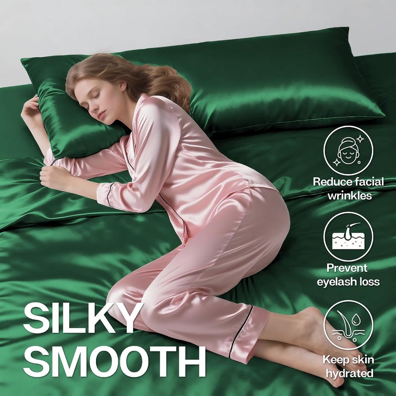 MR&HM Satin Body Pillow Cover, Soft and Breathable Body Pillow Case with Envelope Closure, Cooling and Silky Long Pillowcase for Hair and Skin (20x54, Dark Green) - Image 4