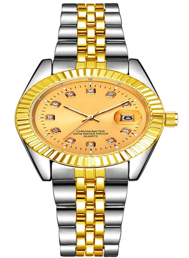 BESTKANG Luxury Womens Quartz Analog Watches Rhinestone Calendar Waterproof Luminous Gold Silver Two Tone Stainless Steel Watches (Silver Gold) - Image 1