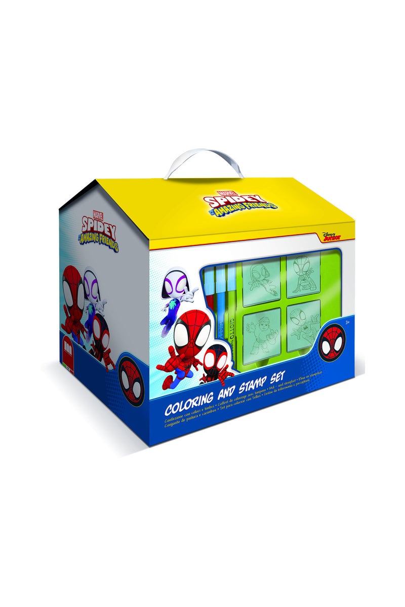 Multiprint Spidey & friends House – Creative Stamping & Coloring Set for Kids – Includes 7 Wooden Stamps, Washable Ink, 7 Markers, Drawing Book & More – Made in Italy - Image 3