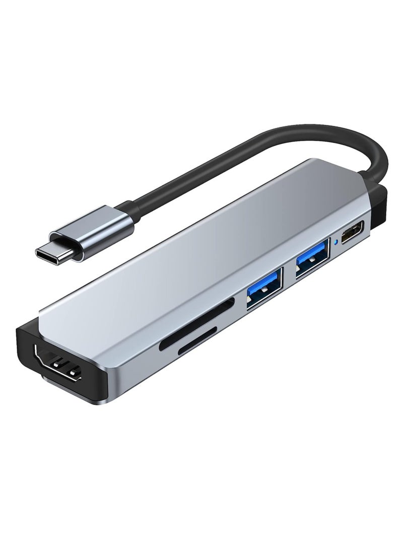 ELTRAZONE USB C Hub Multiport Adapter 6 in 1 Type C Hub with 4K HDMI USB 3.0 Data Transfer, 87W Power Deliver(PD),  - Image 1